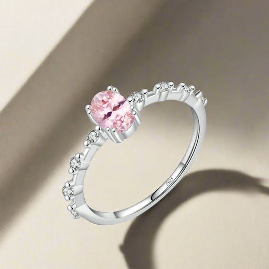 925 Sterling Silver Pink Oval CZ Ring