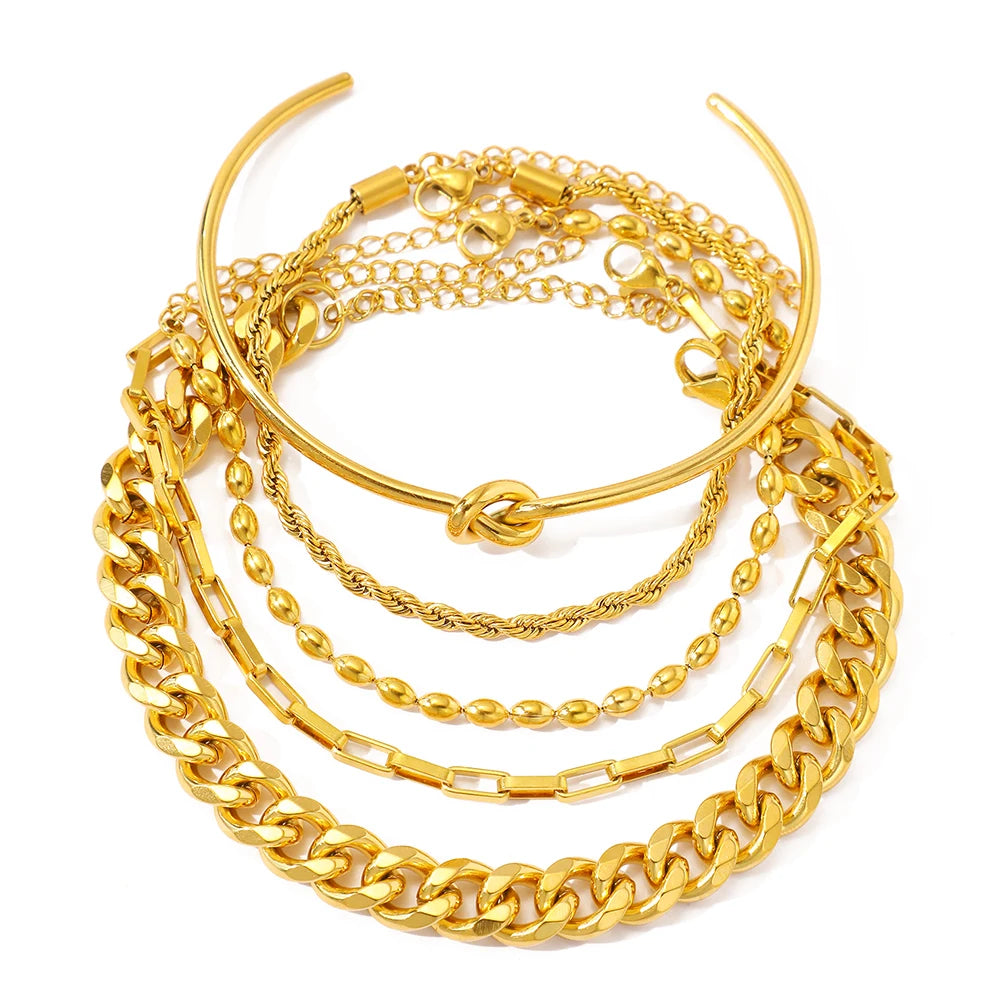 Silver Or Gold Stainless Steel Bracelet Set