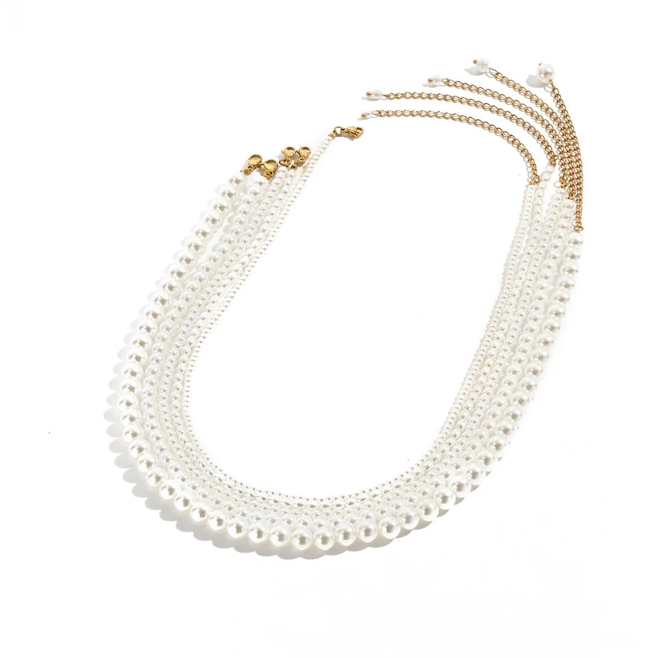 White Pearl Stainless Steel Necklaces 3-8mm