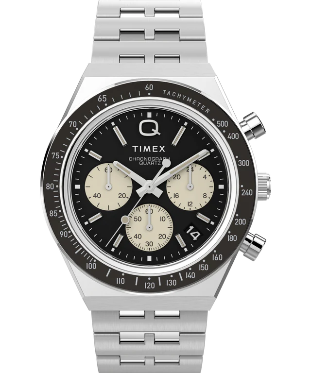 Q Timex Chronograph 40mm Stainless Steel Bracelet Watch