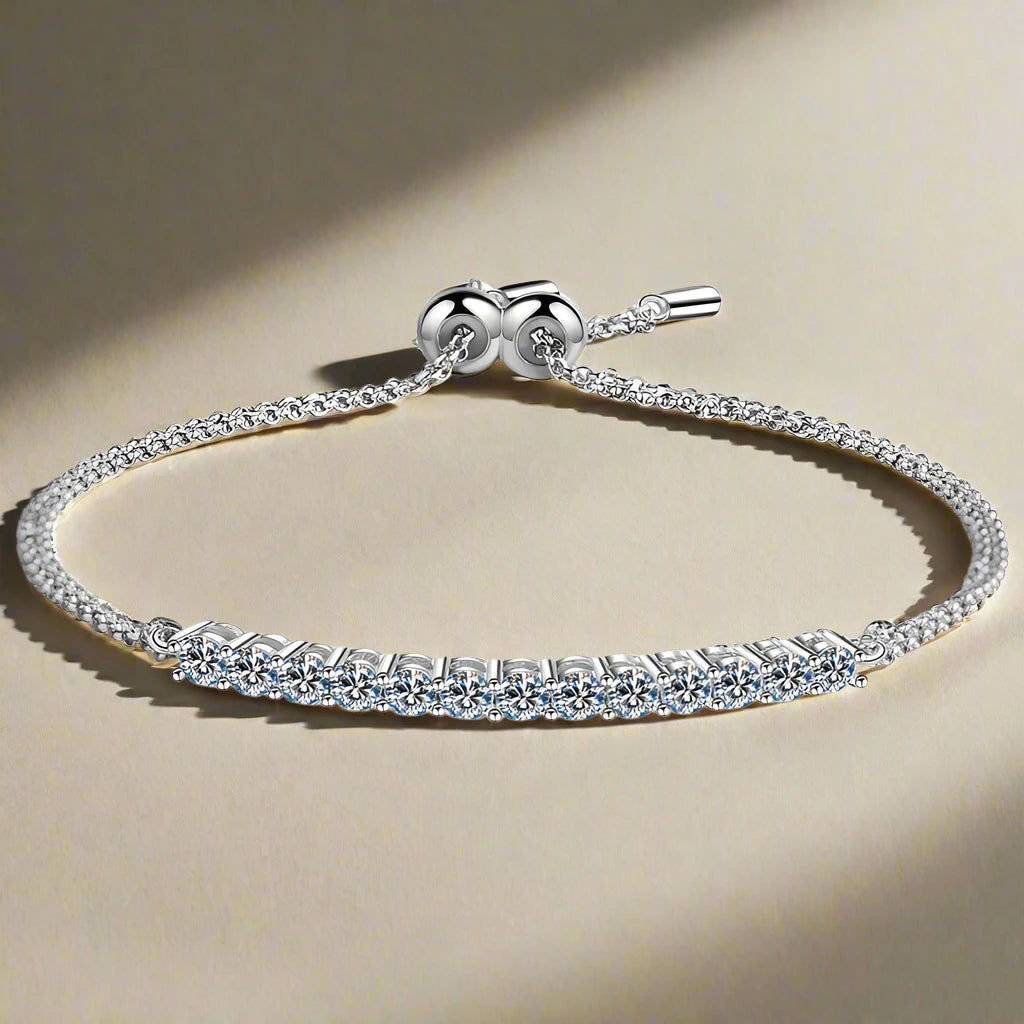 Moissanite Diamond Bracelet Sterling Silver Adjustable Chain