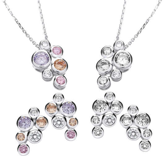 Timeless Rub Over Cz Silver Stud Earrings & Pendant Necklace Set (Can Buy Separate)