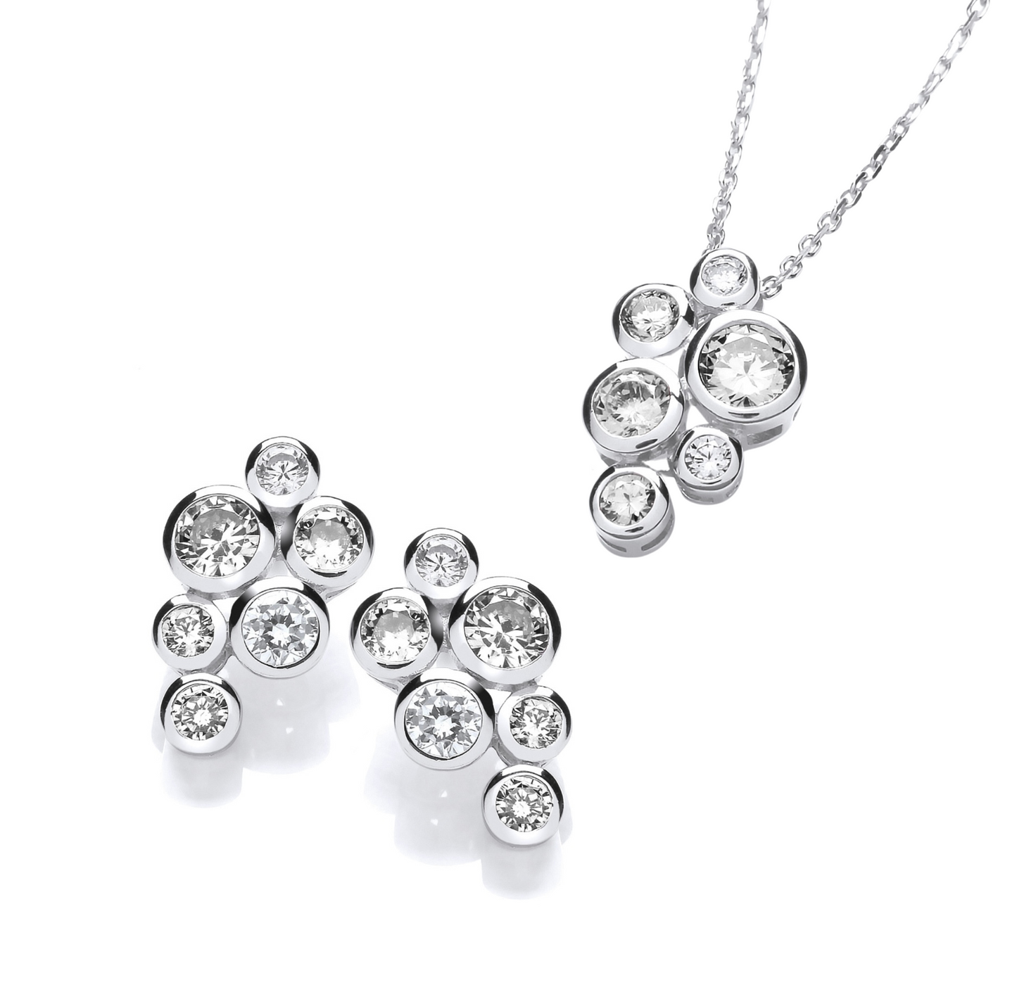 Timeless Rub Over Cz Silver Stud Earrings & Pendant Necklace Set (Can Buy Separate)