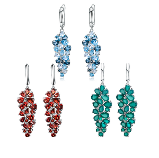 925 Sterling Silver Natural Topaz, Garnet or Agate Drop Earrings