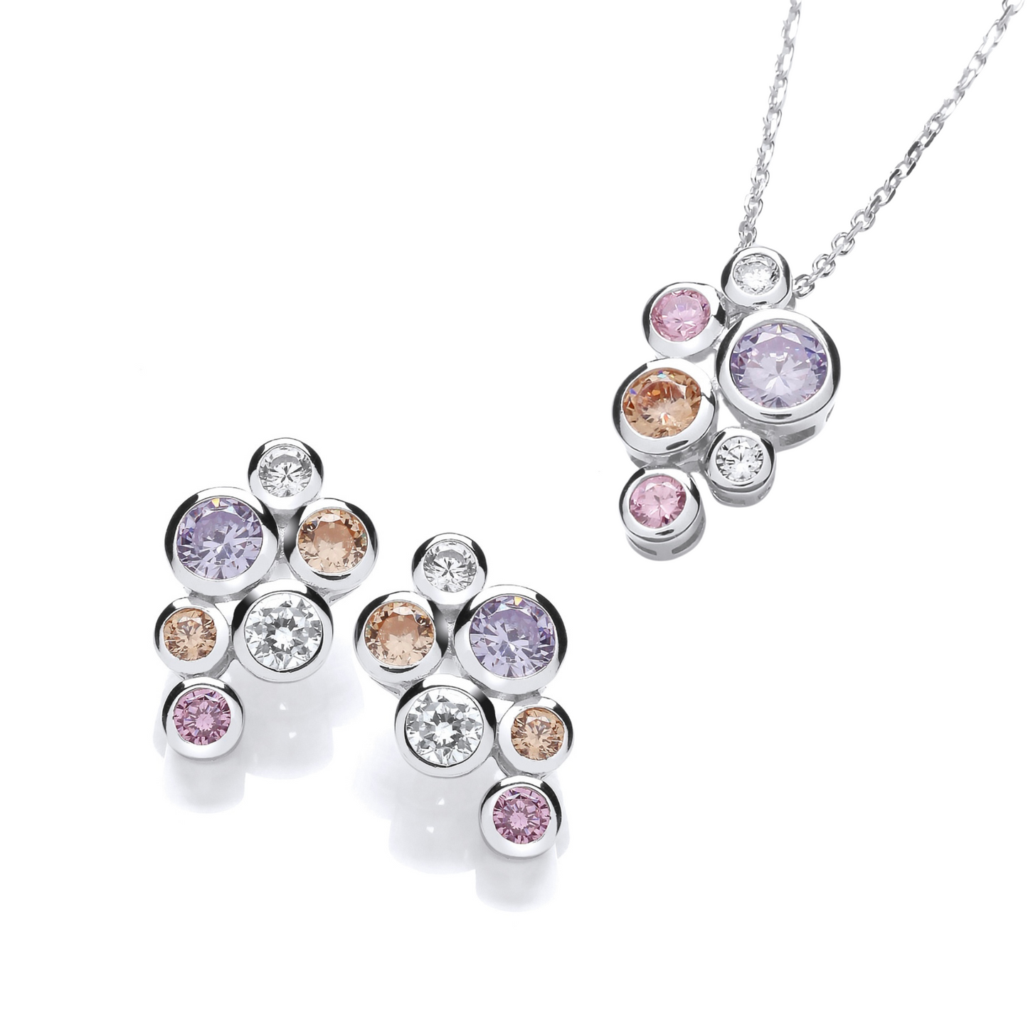 Timeless Rub Over Cz Silver Stud Earrings & Pendant Necklace Set (Can Buy Separate)