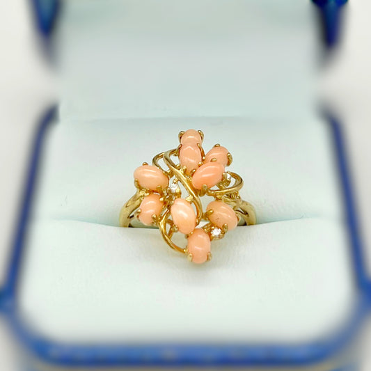 9ct, Coral & Diamond